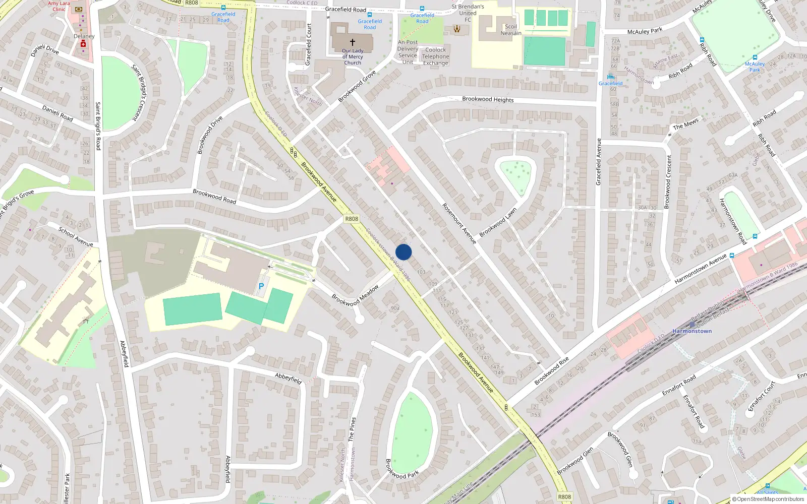Overhead map showing the location of 93 Brookwood Avenue, Artane, Dublin 5