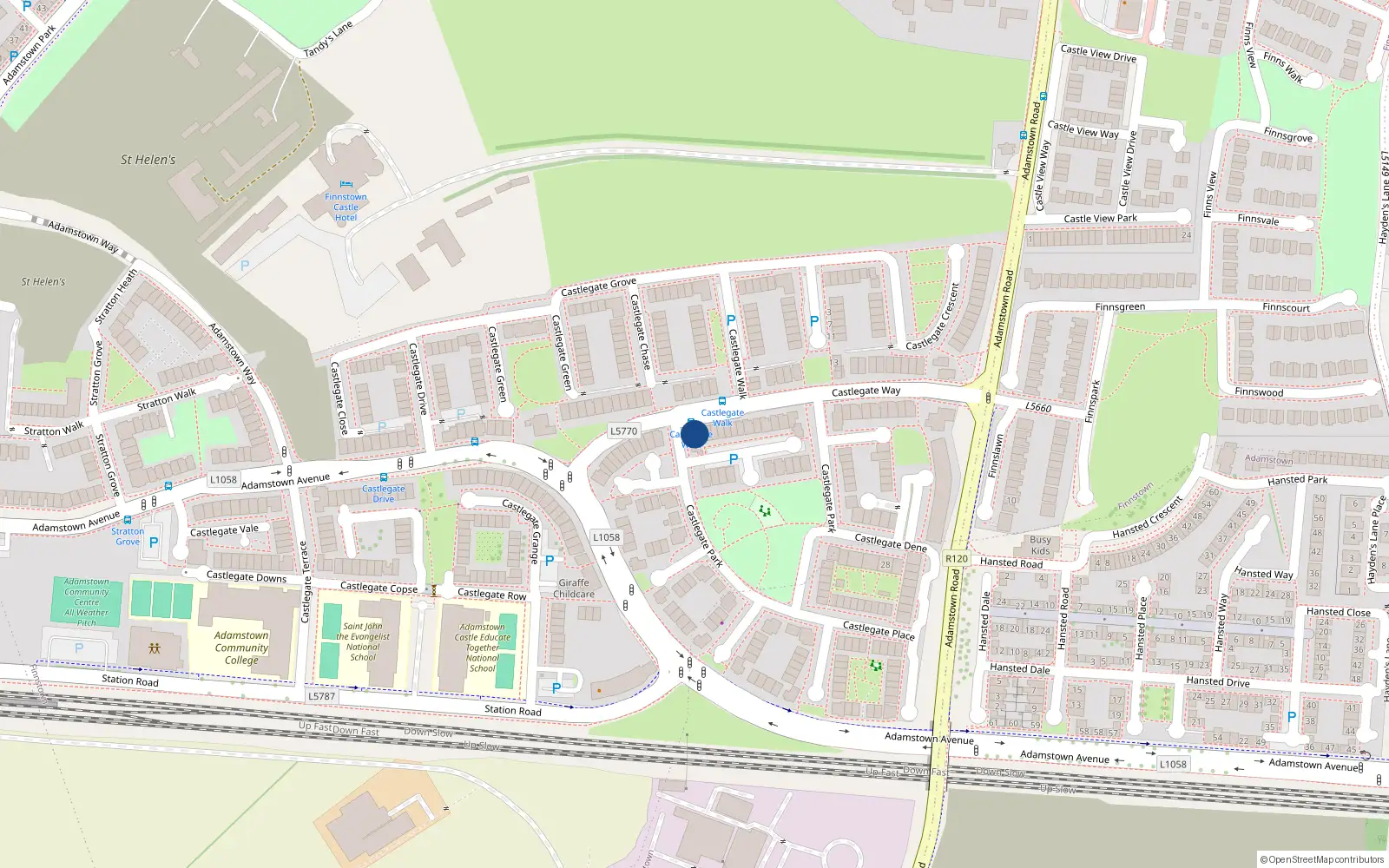 Overhead map showing the location of 93 Castlegate Way, Adamstown Castle, Adamstown