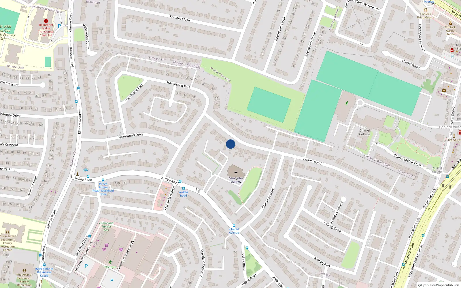 Overhead map showing the location of 93 Chanel Road, Dublin 5