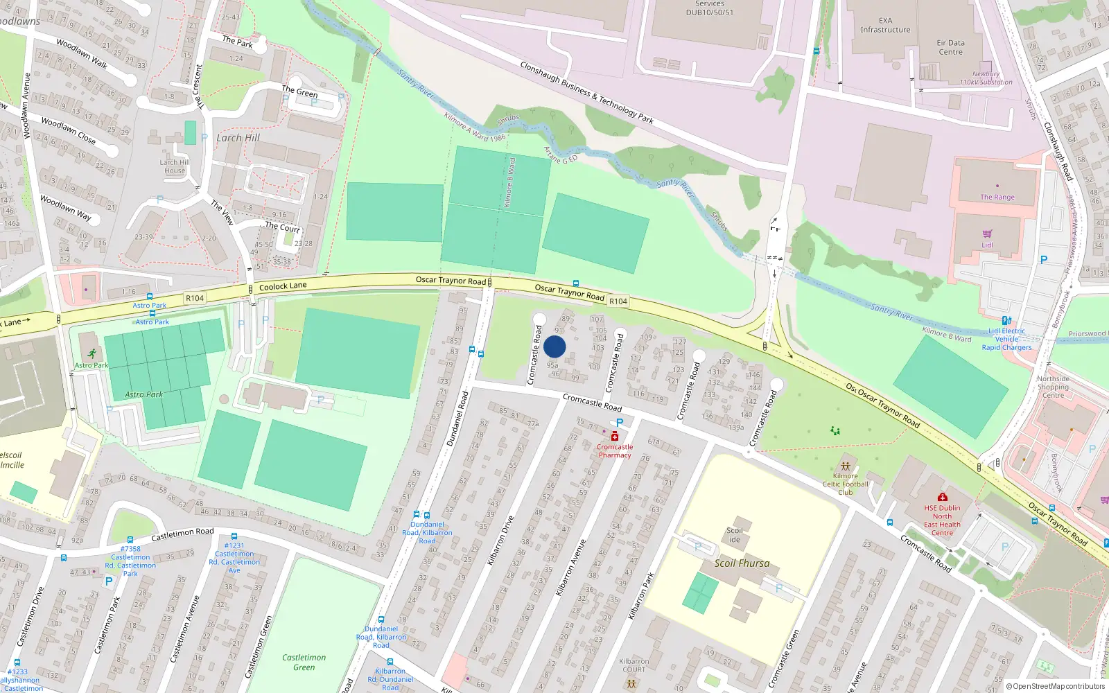 Overhead map showing the location of 93 Cromcastle Road, Dublin 5
