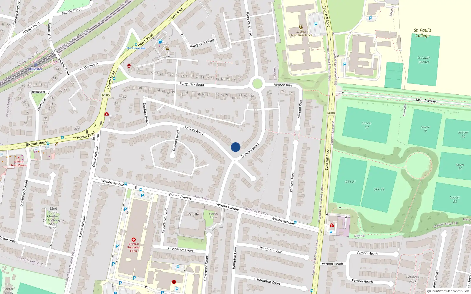 Overhead map showing the location of 93 Dunluce Road, Dublin 3