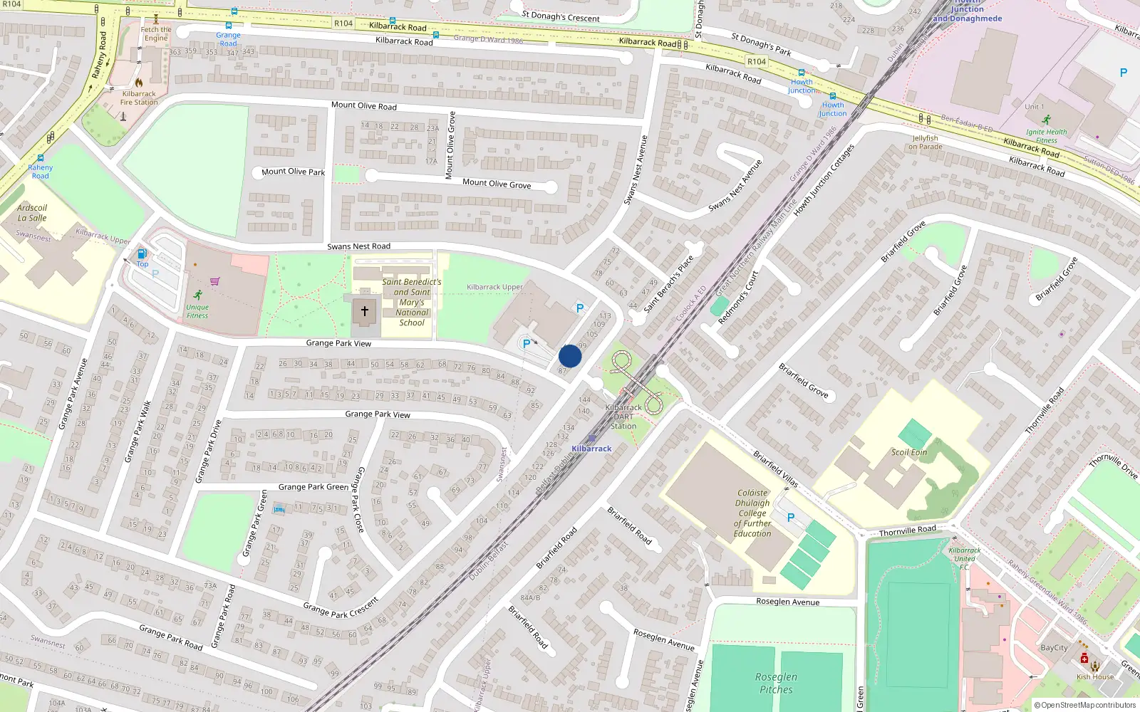 Overhead map showing the location of 93 Grange Park Crescent, Raheny, Dublin 5