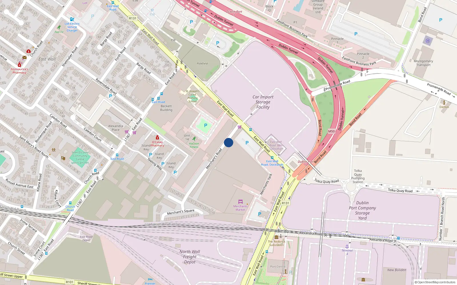 Overhead map showing the location of 93 Merchants Road, East Wall, Dublin 3