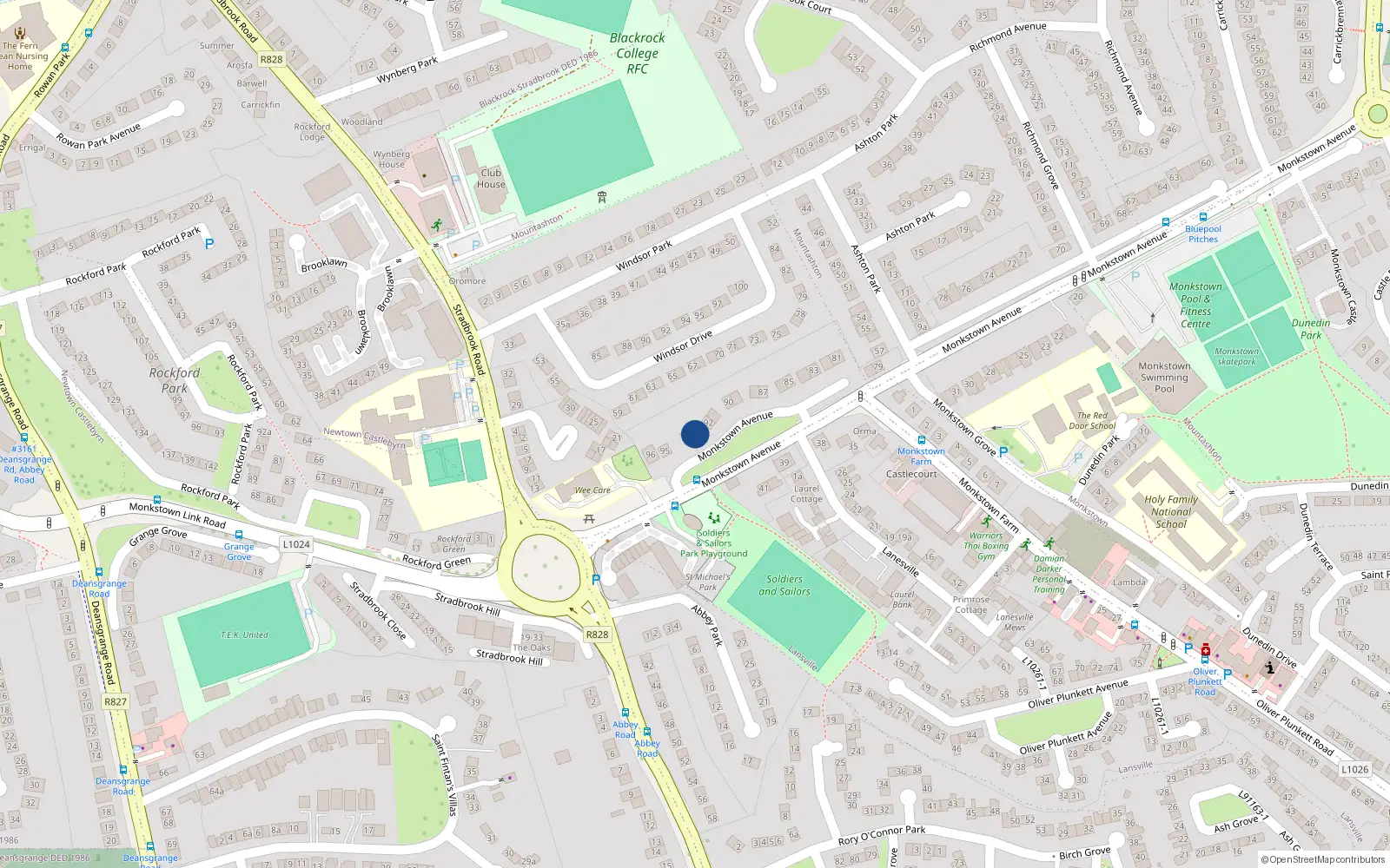 Overhead map showing the location of 93 Monkstown Avenue, Blackrock, Dublin