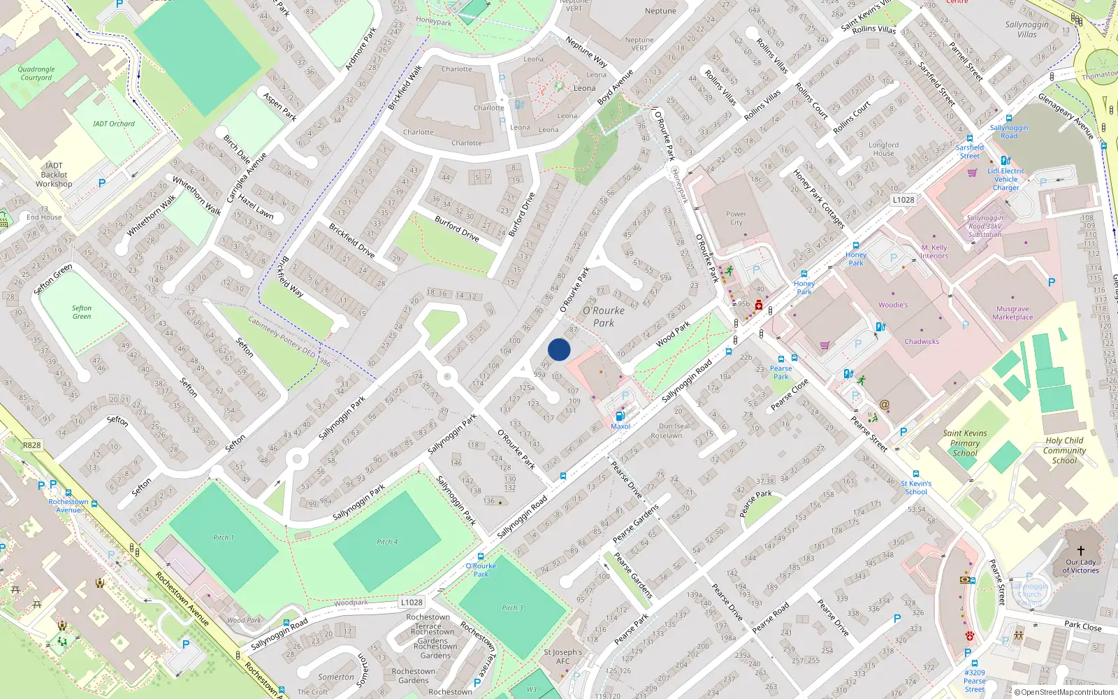 Overhead map showing the location of 93 O'Rourke Park, Sallynoggin