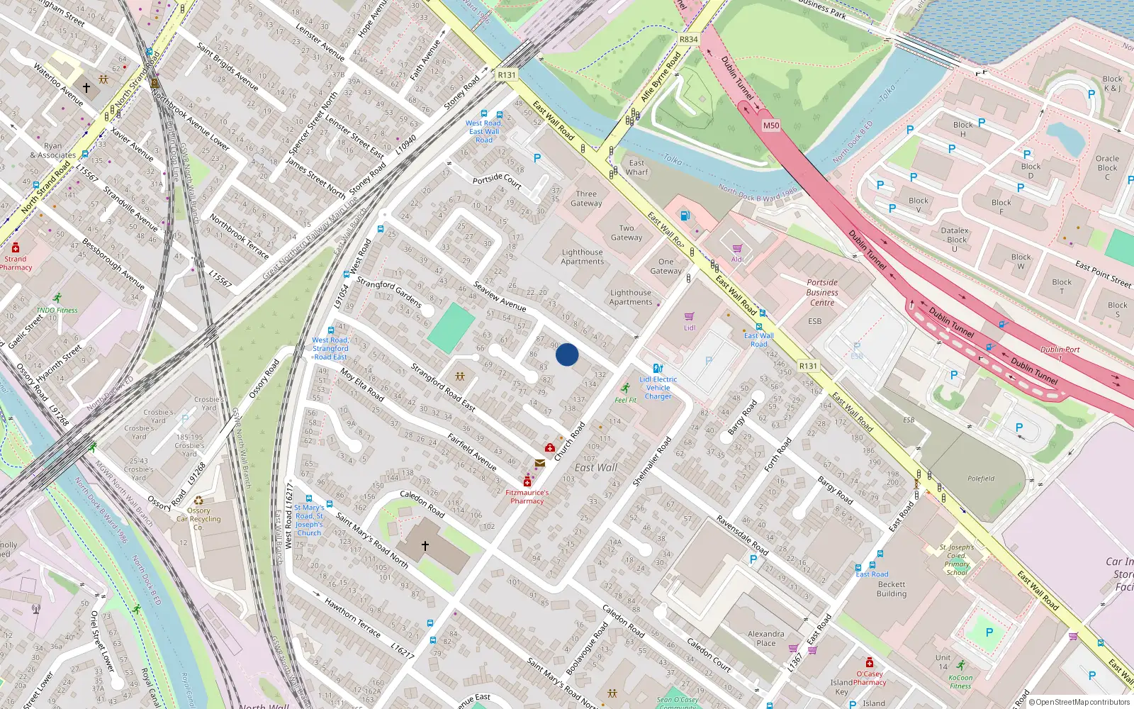 Overhead map showing the location of 93 Seaview Avenue, East Wall, Dublin 3
