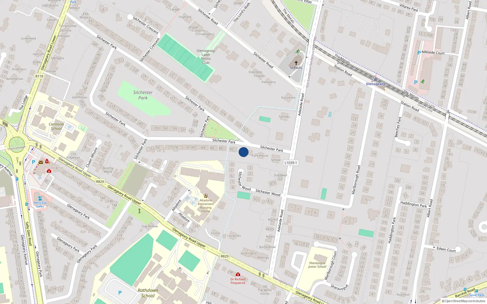 Overhead map showing the location of 93 Silchester Park, Dublin