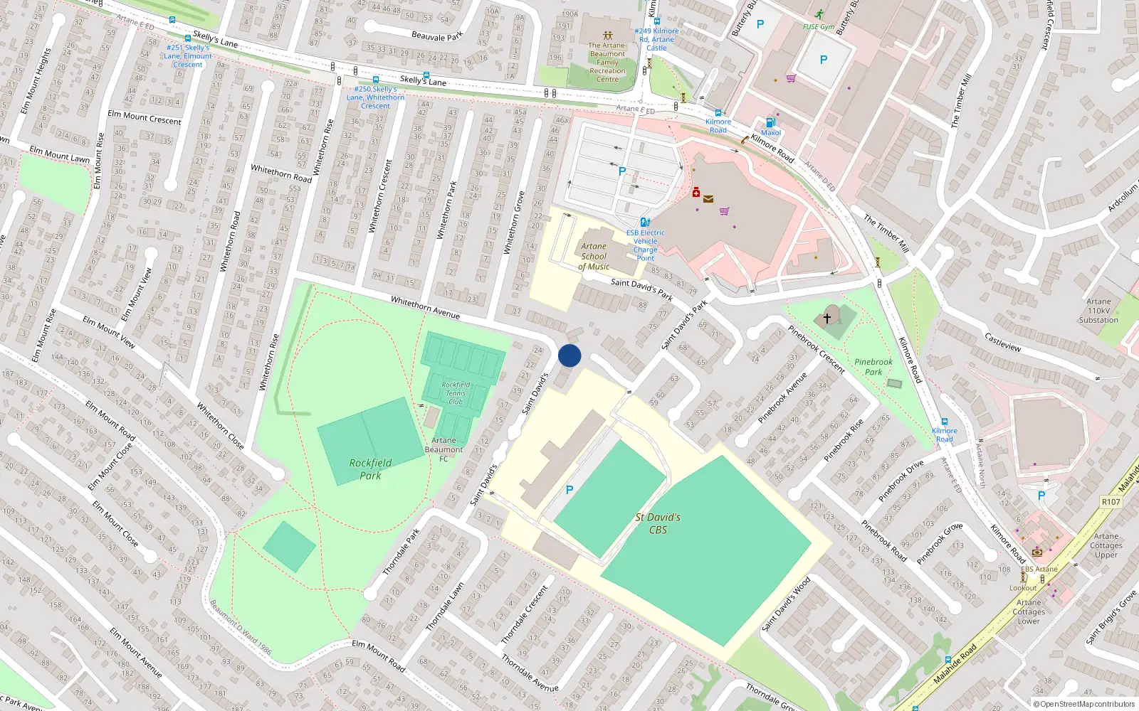 Overhead map showing the location of 93 St Davids, Artane, Dublin 5