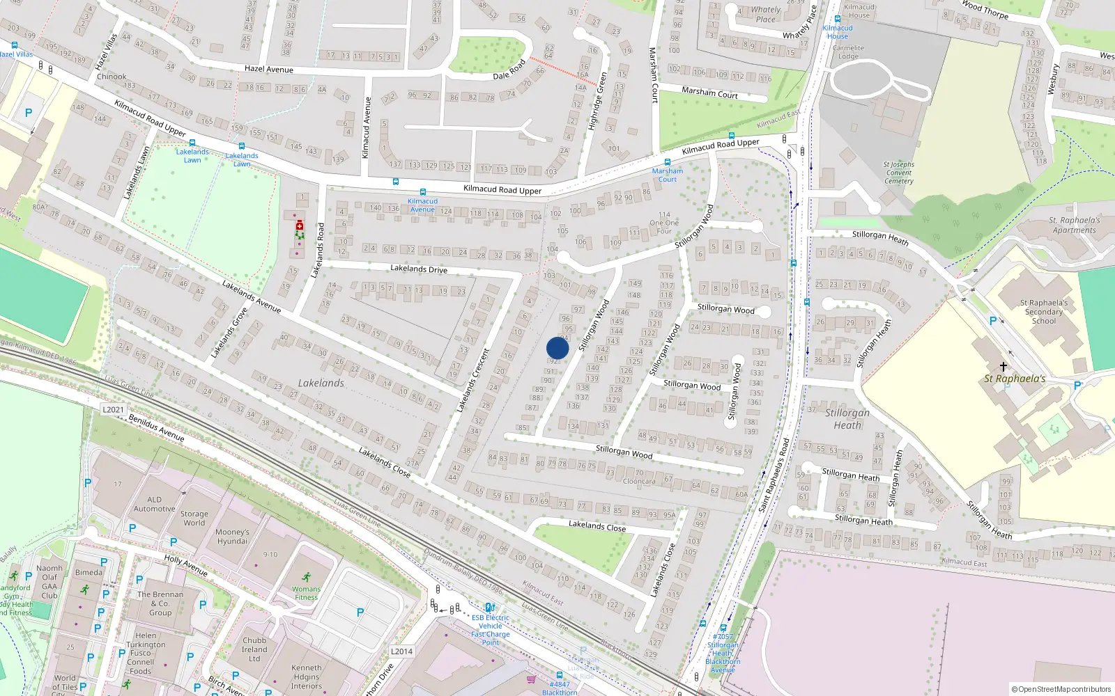 Overhead map showing the location of 93 Stillorgan Wood, Blackrock, Dublin