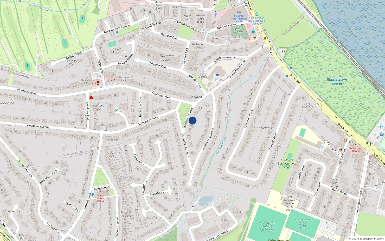 Overhead map showing the location of 93 Trimleston Gardens, Trimleston or Owenstown
