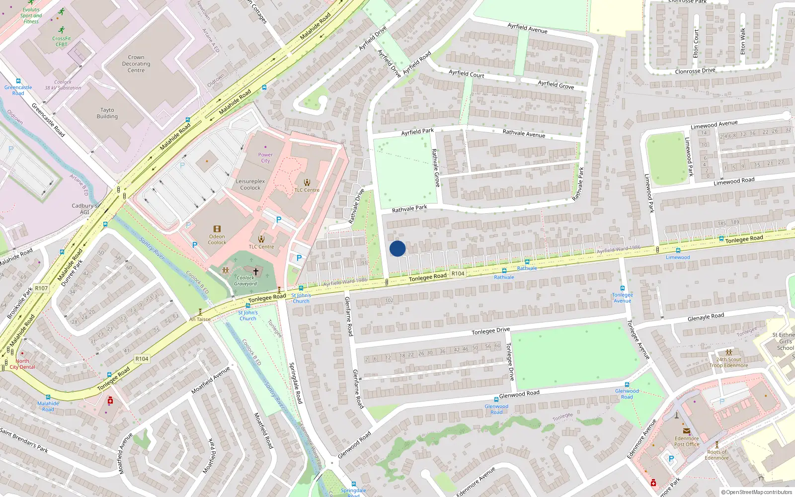 Overhead map showing the location of 93 Tonlegee Road, Dublin 5