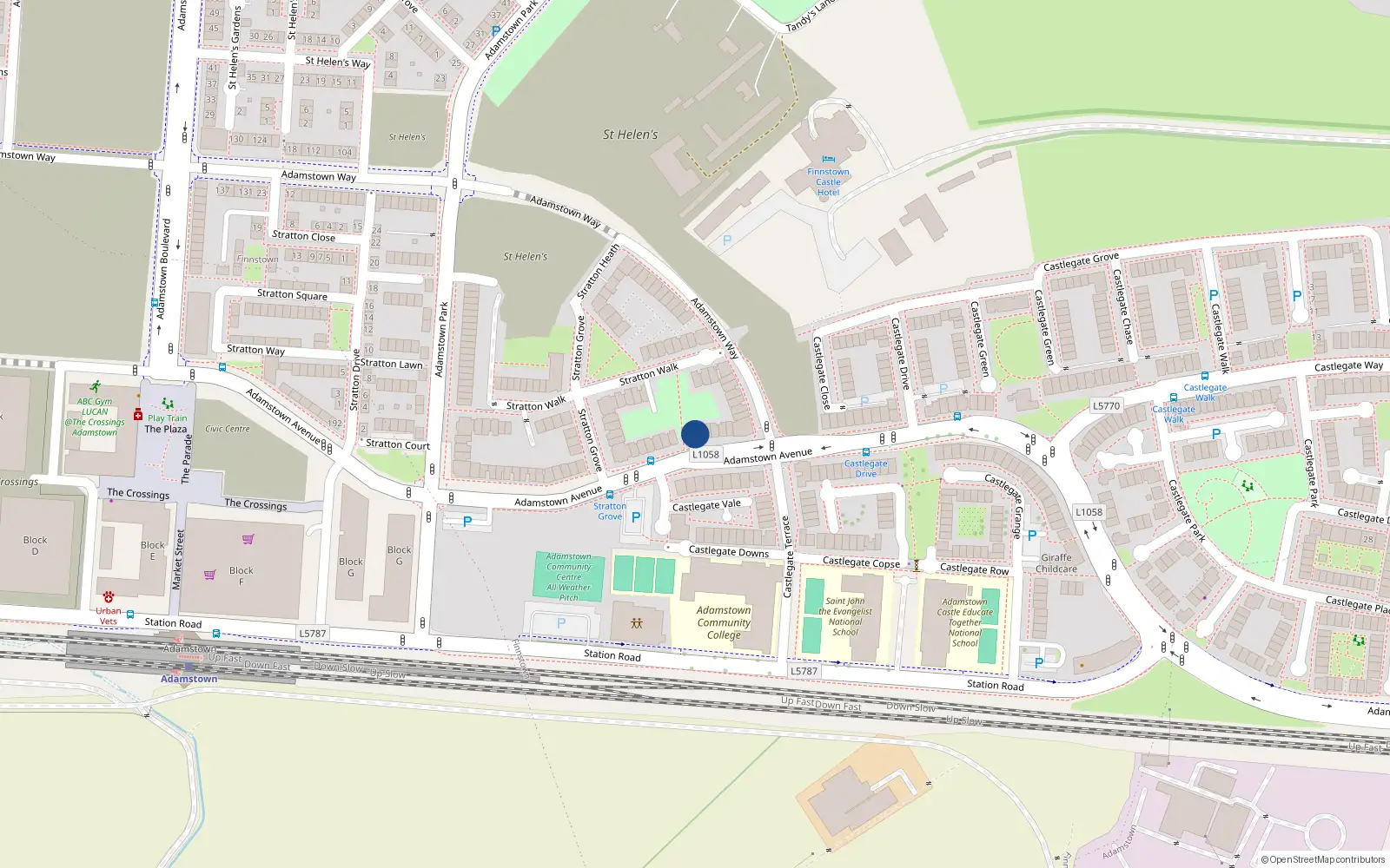 Overhead map showing the location of 94 Adamstown Avenue, Lucan