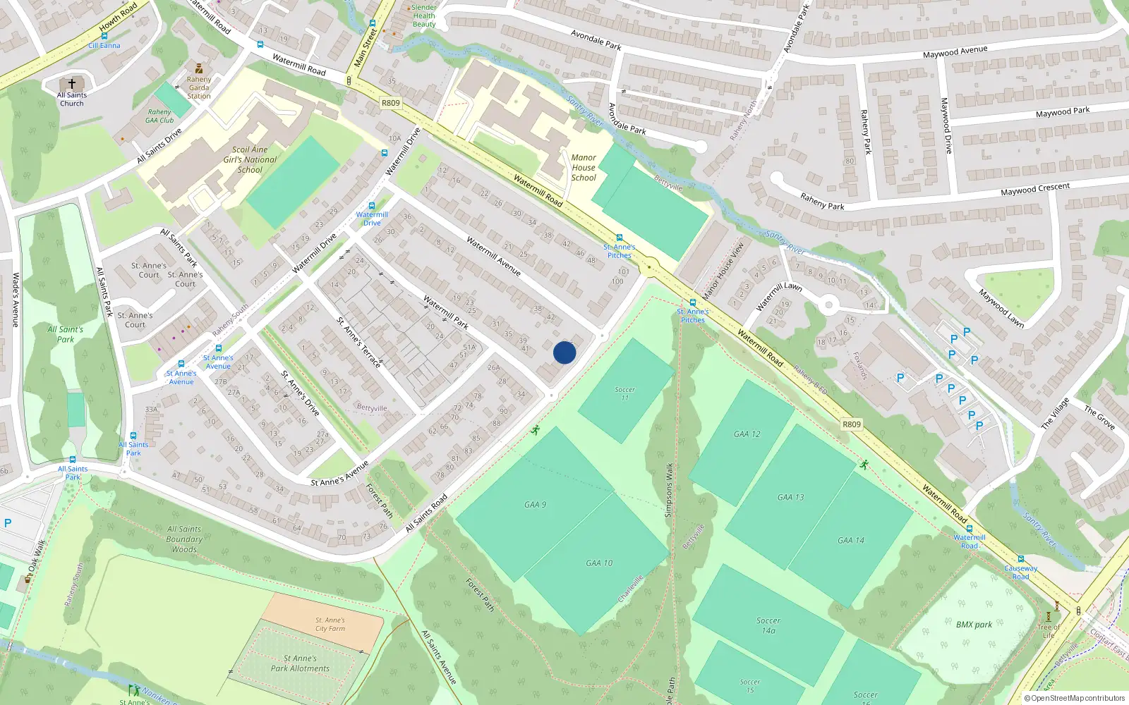Overhead map showing the location of 94 All Saints Road, Raheny, Dublin 5