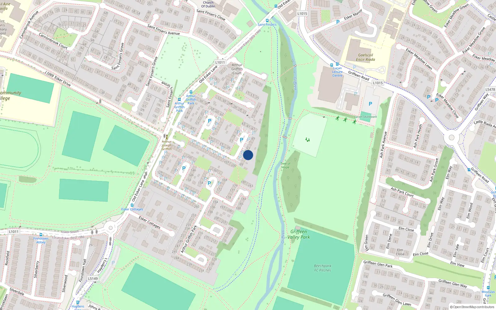Overhead map showing the location of 94 Arthur Griffith Park, Lucan