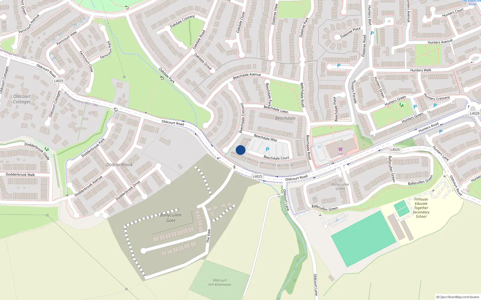 Overhead map showing the location of 94 Beechdale Court, Dublin