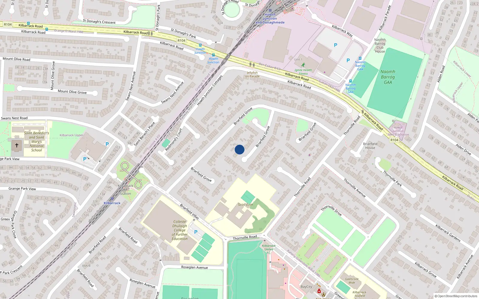 Overhead map showing the location of 94 Briarfield Grove, Kilbarrack, Dublin 5