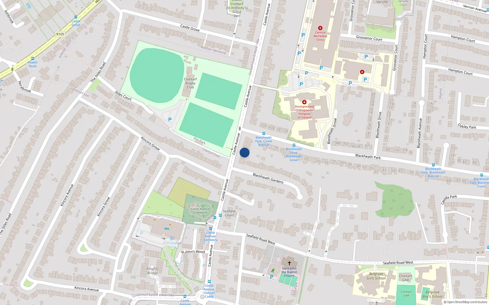Overhead map showing the location of 94 Castle Avenue, Dublin 3