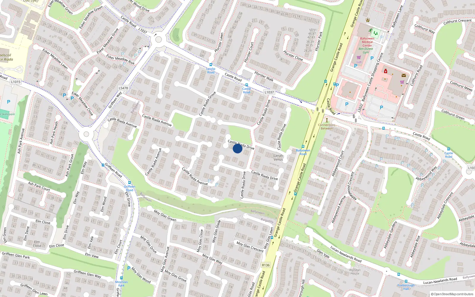 Overhead map showing the location of 94 Castle Riada Drive, Lucan
