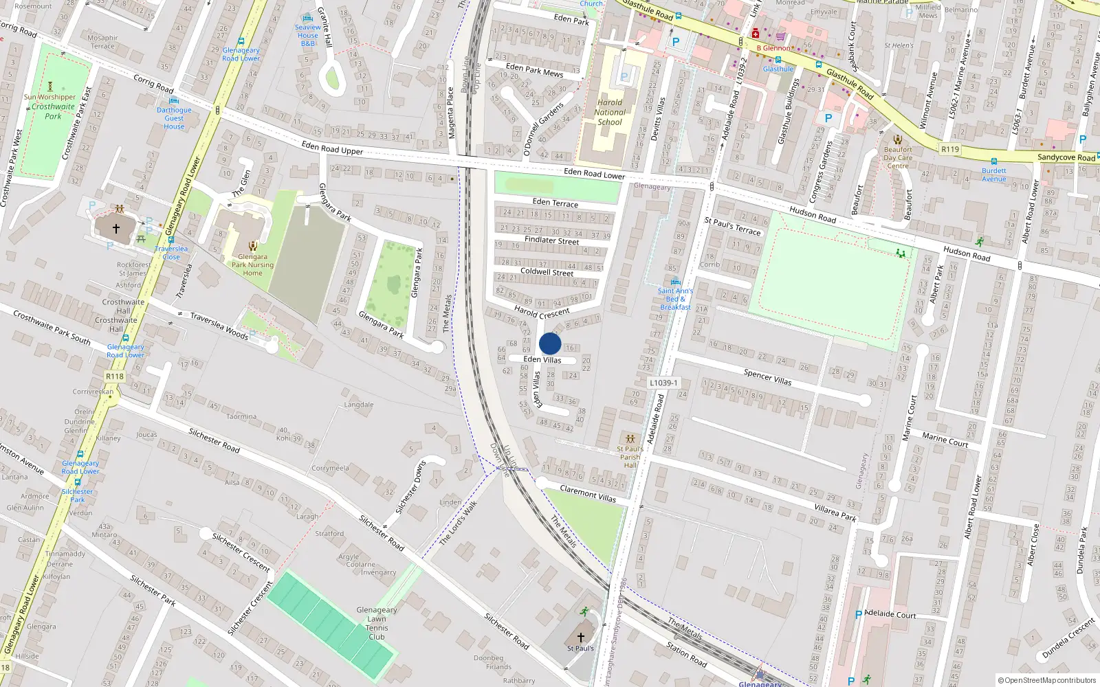 Overhead map showing the location of 13 Eden Park, Co Dublin