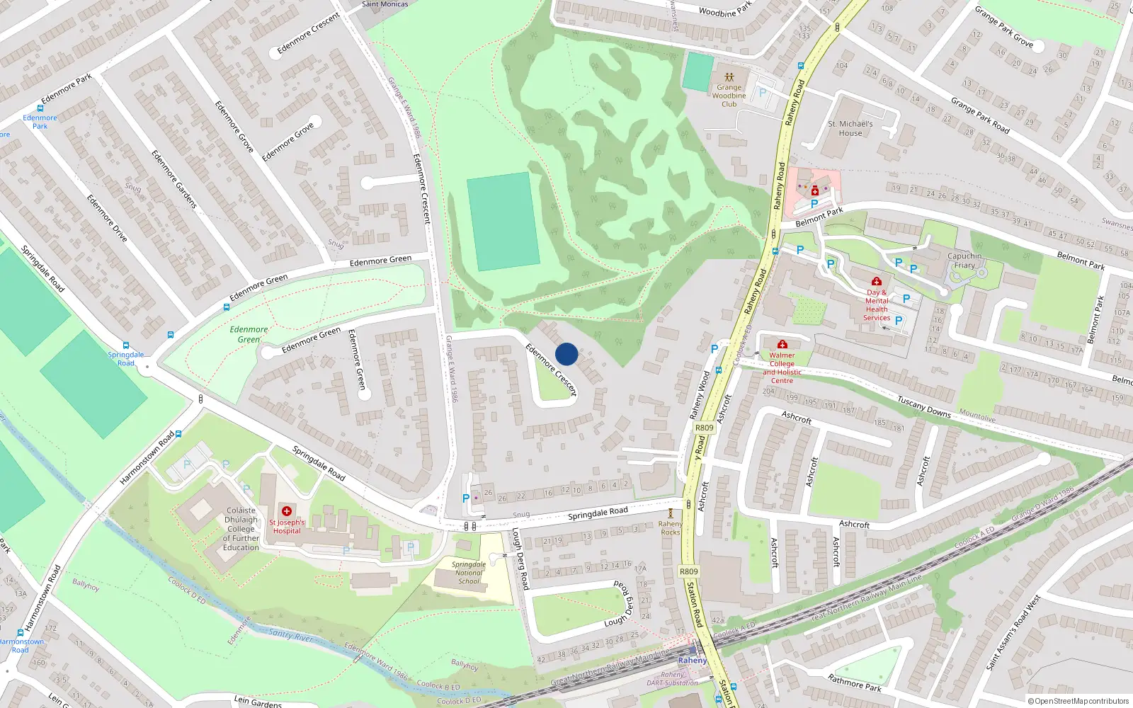 Overhead map showing the location of 94 Edenmore Crescent, Dublin 5