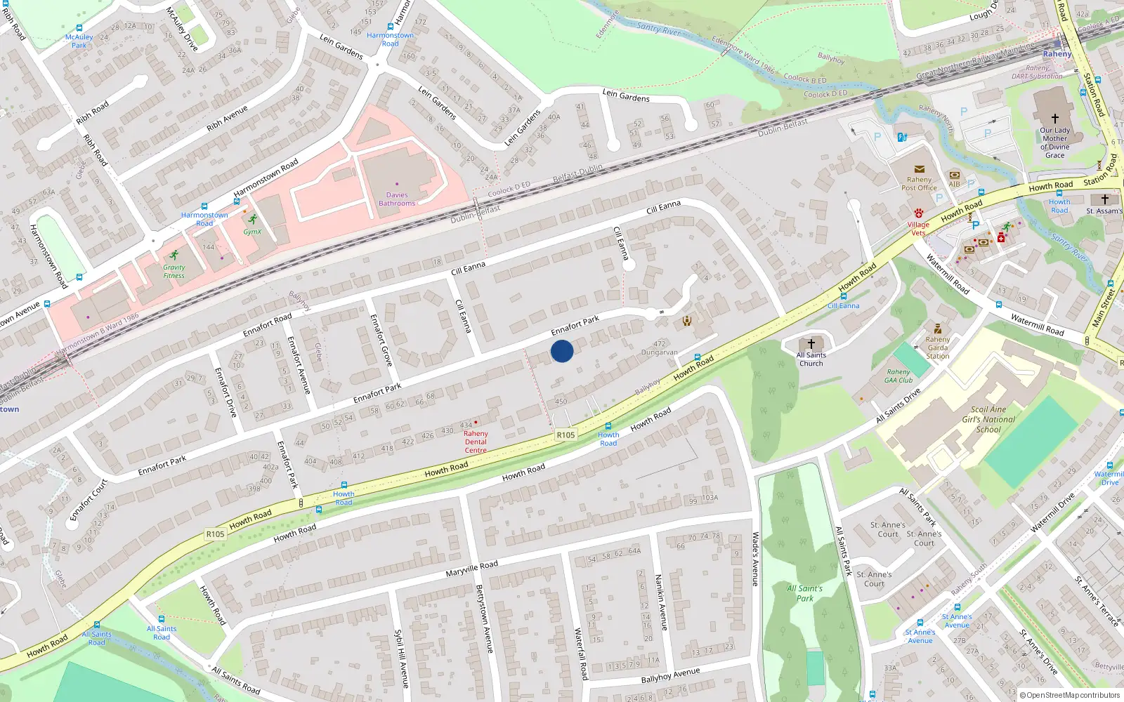 Overhead map showing the location of 94 Ennafort Park, Dublin 5