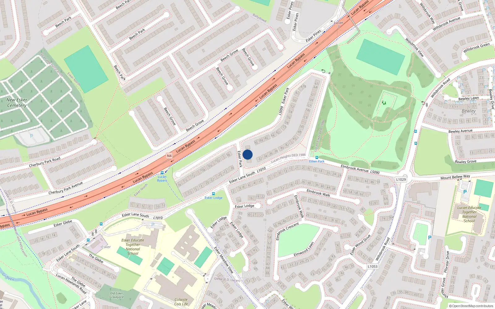 Overhead map showing the location of 94 Esker Park, Lucan, Dublin