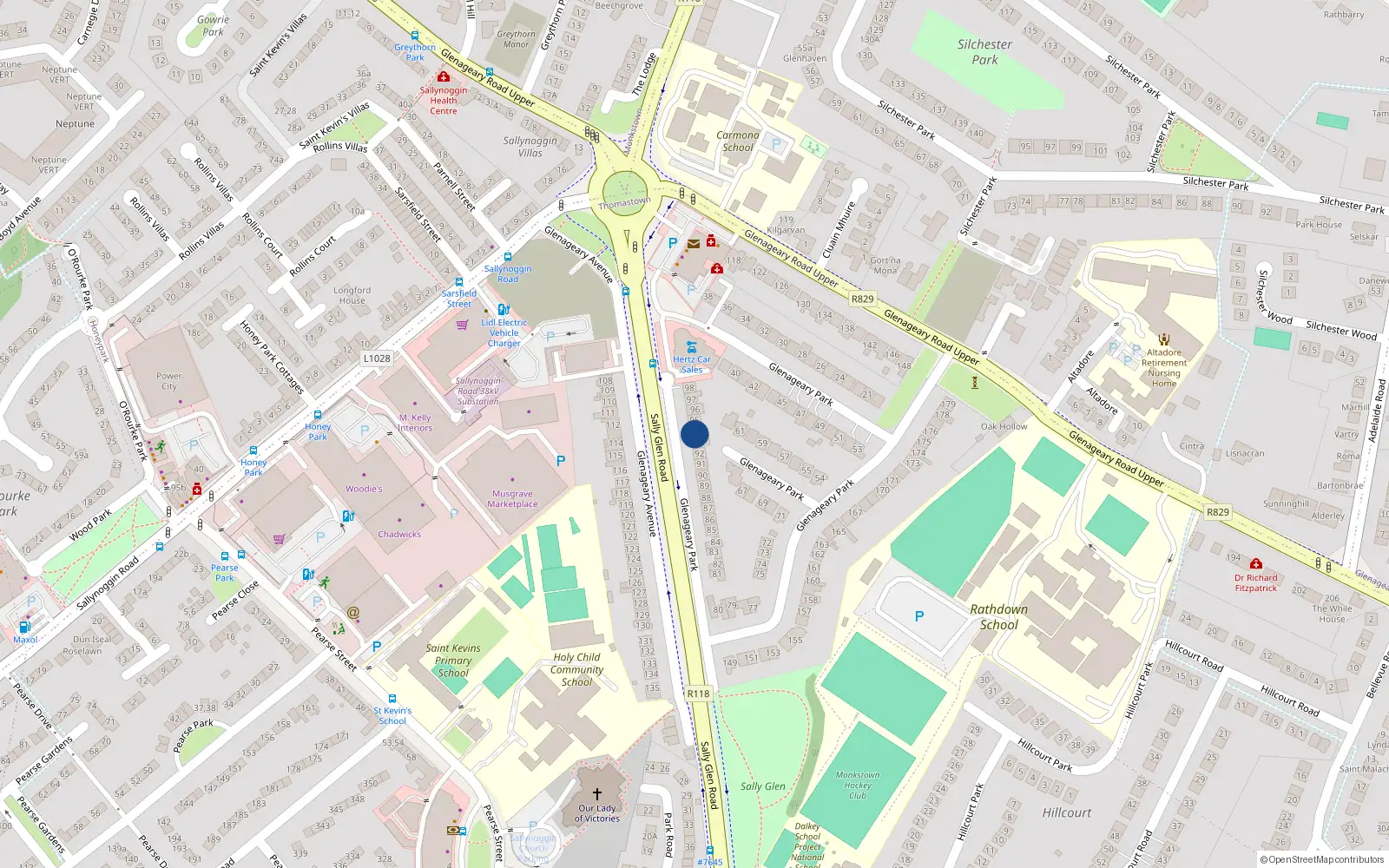 Overhead map showing the location of 94 Glenageary Avenue, Dublin