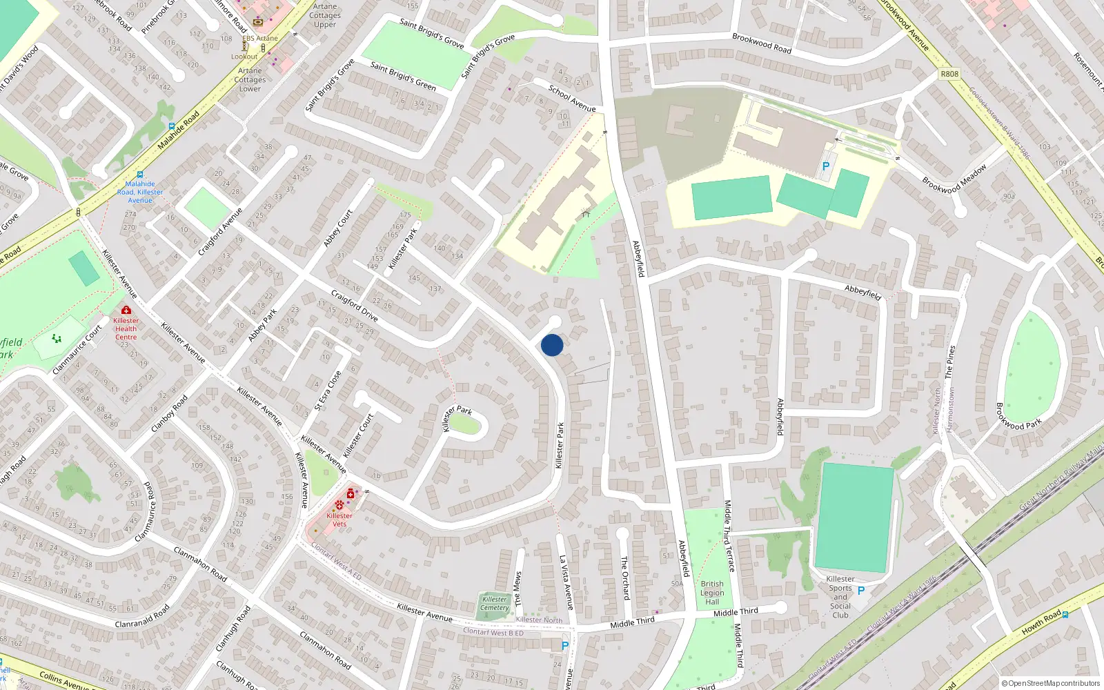 Overhead map showing the location of 94 Killester Park, Dublin 5