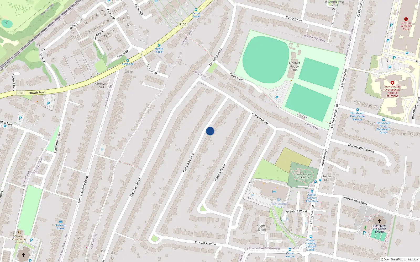 Overhead map showing the location of 94 Kincora Avenue, Dublin