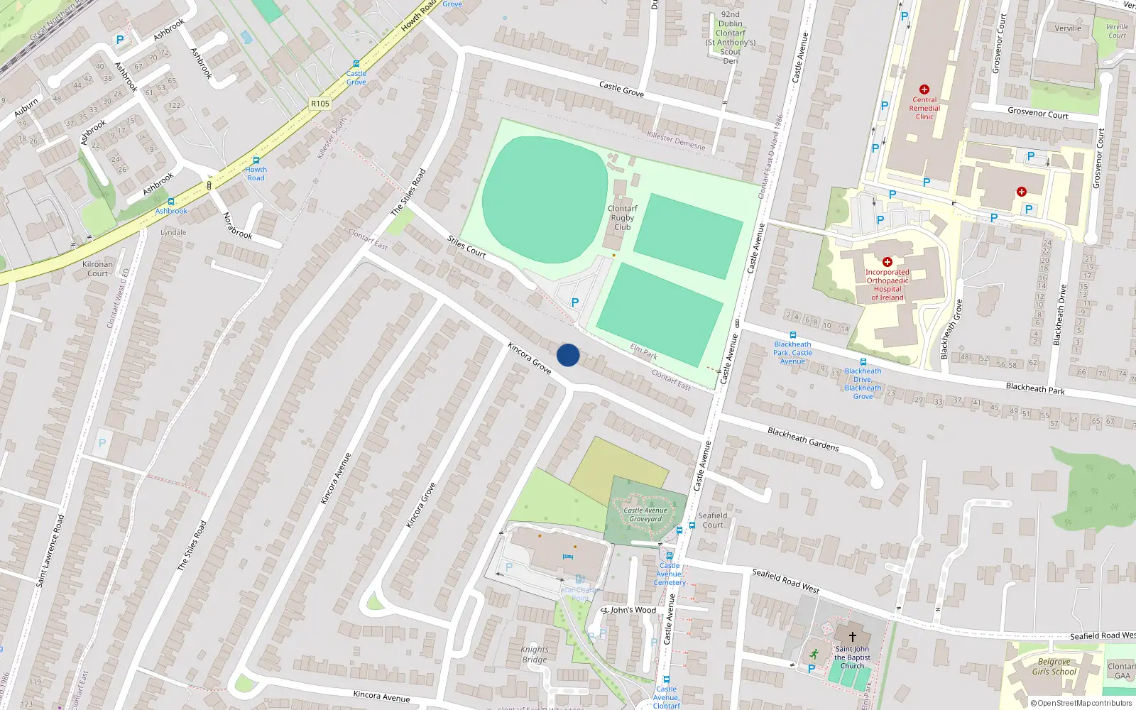 Overhead map showing the location of 94 Kincora Grove, Dublin 3