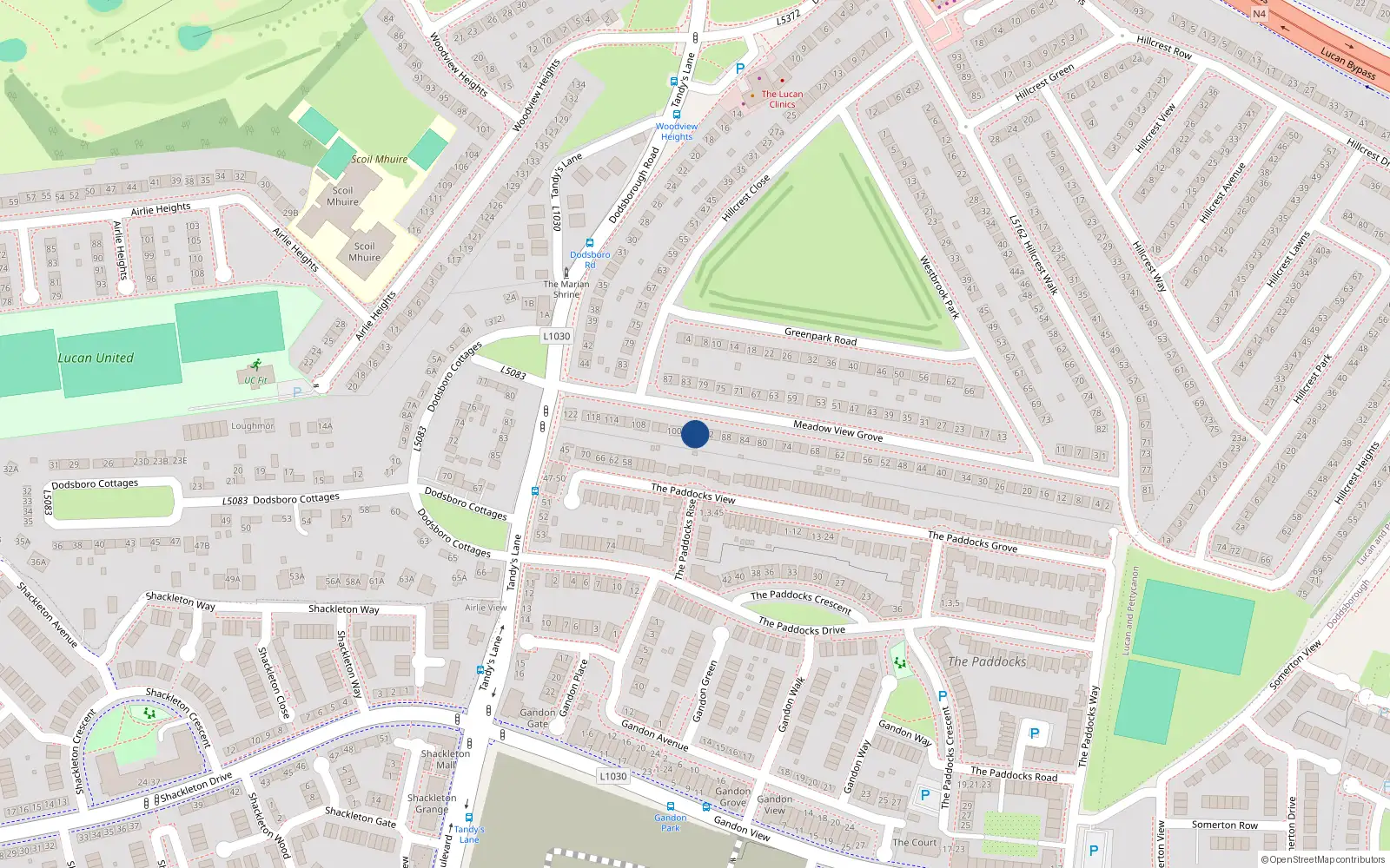 Overhead map showing the location of 94 Medaow View Grove, Hillcrest, Lucan