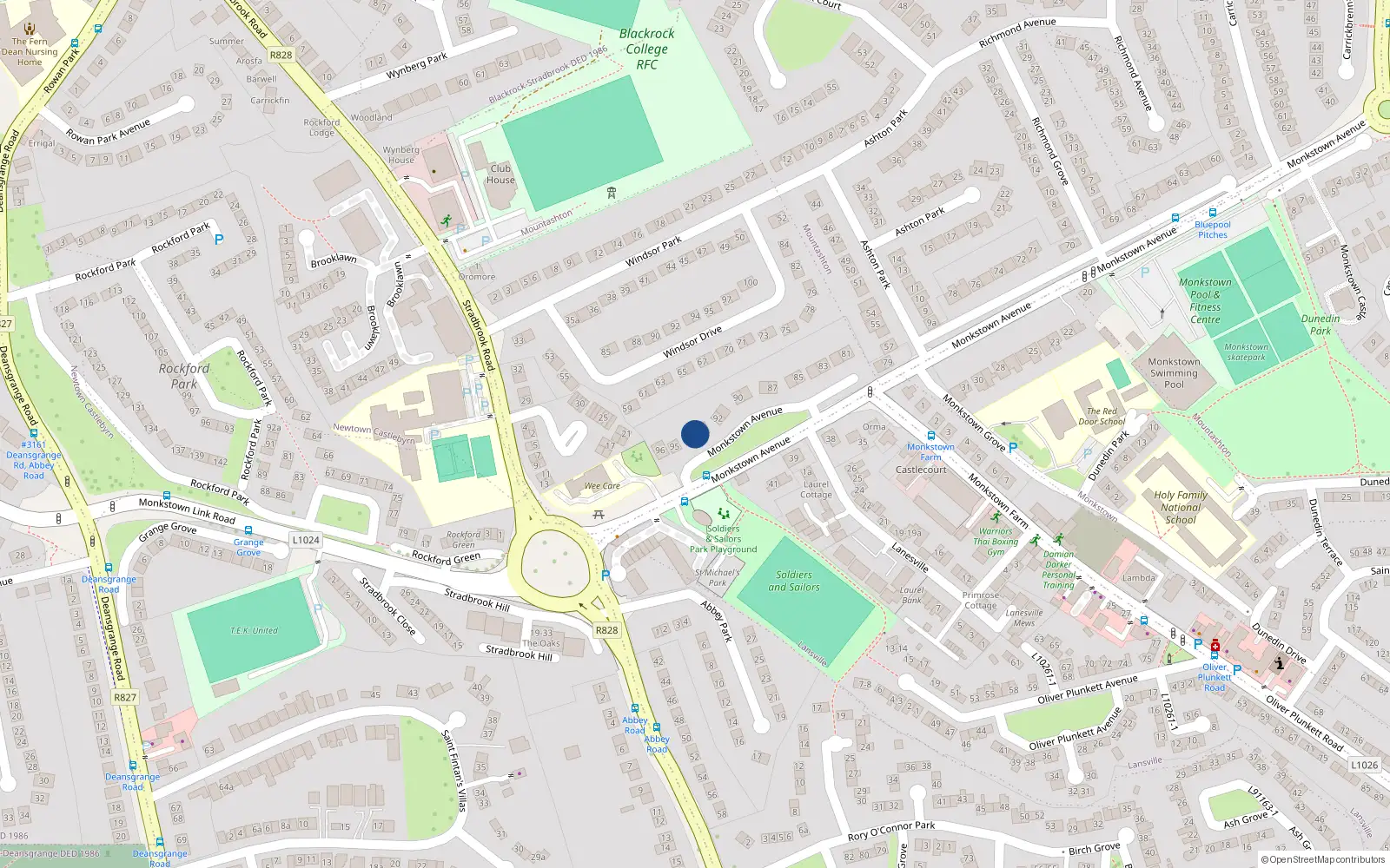 Overhead map showing the location of 94 Monkstown Avenue, Monkstown, Co Dublin
