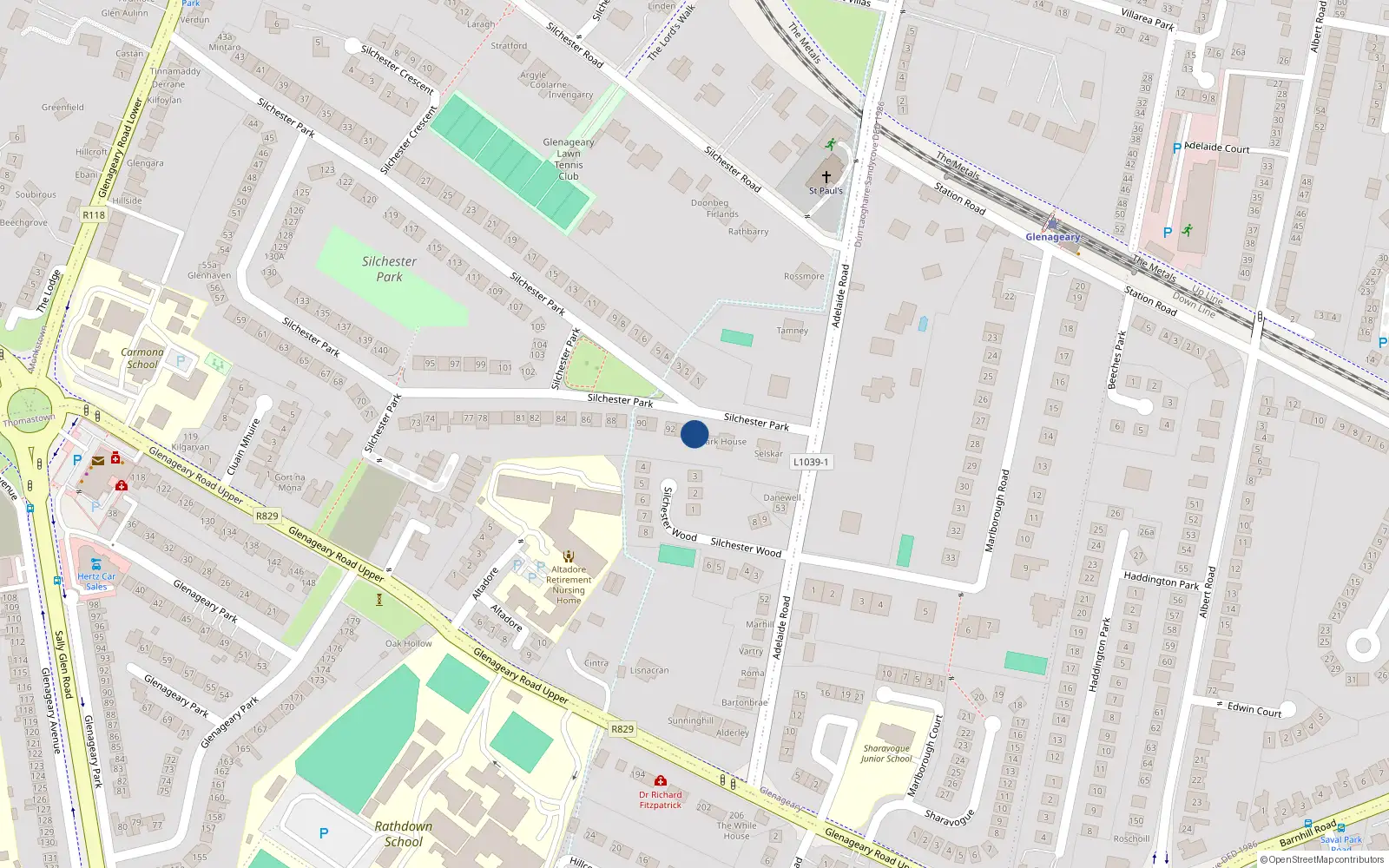 Overhead map showing the location of 94 Silchester Park, Dublin