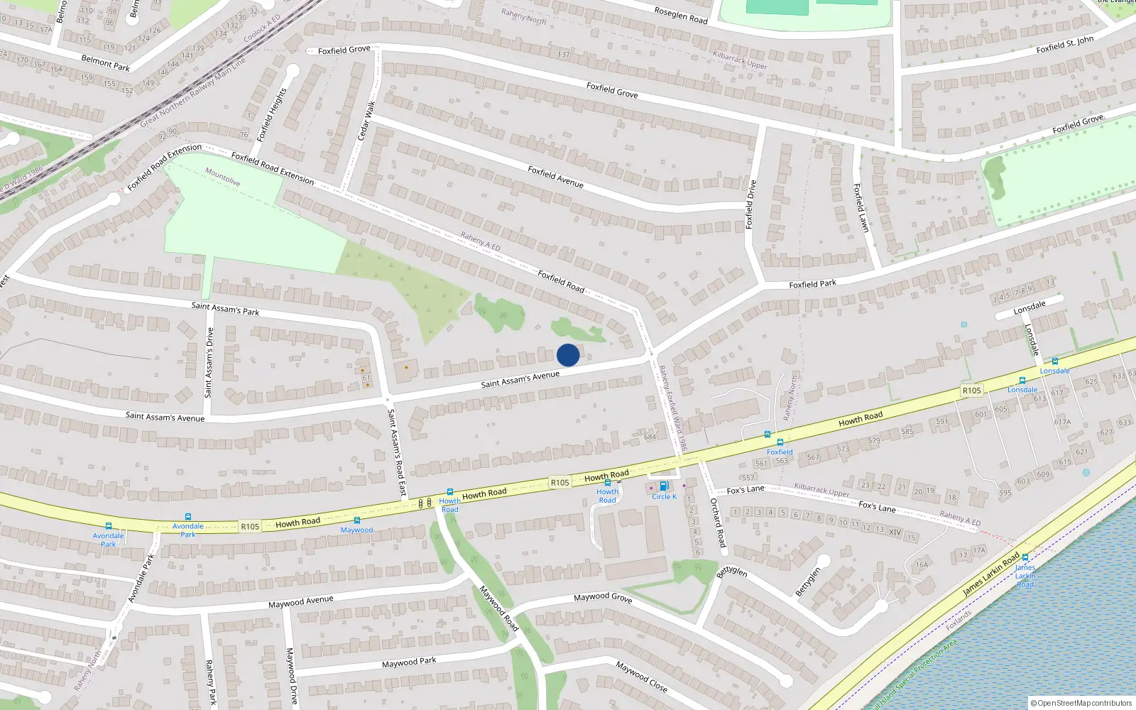 Overhead map showing the location of 94 St Assams Avenue, Raheny, Dublin 5