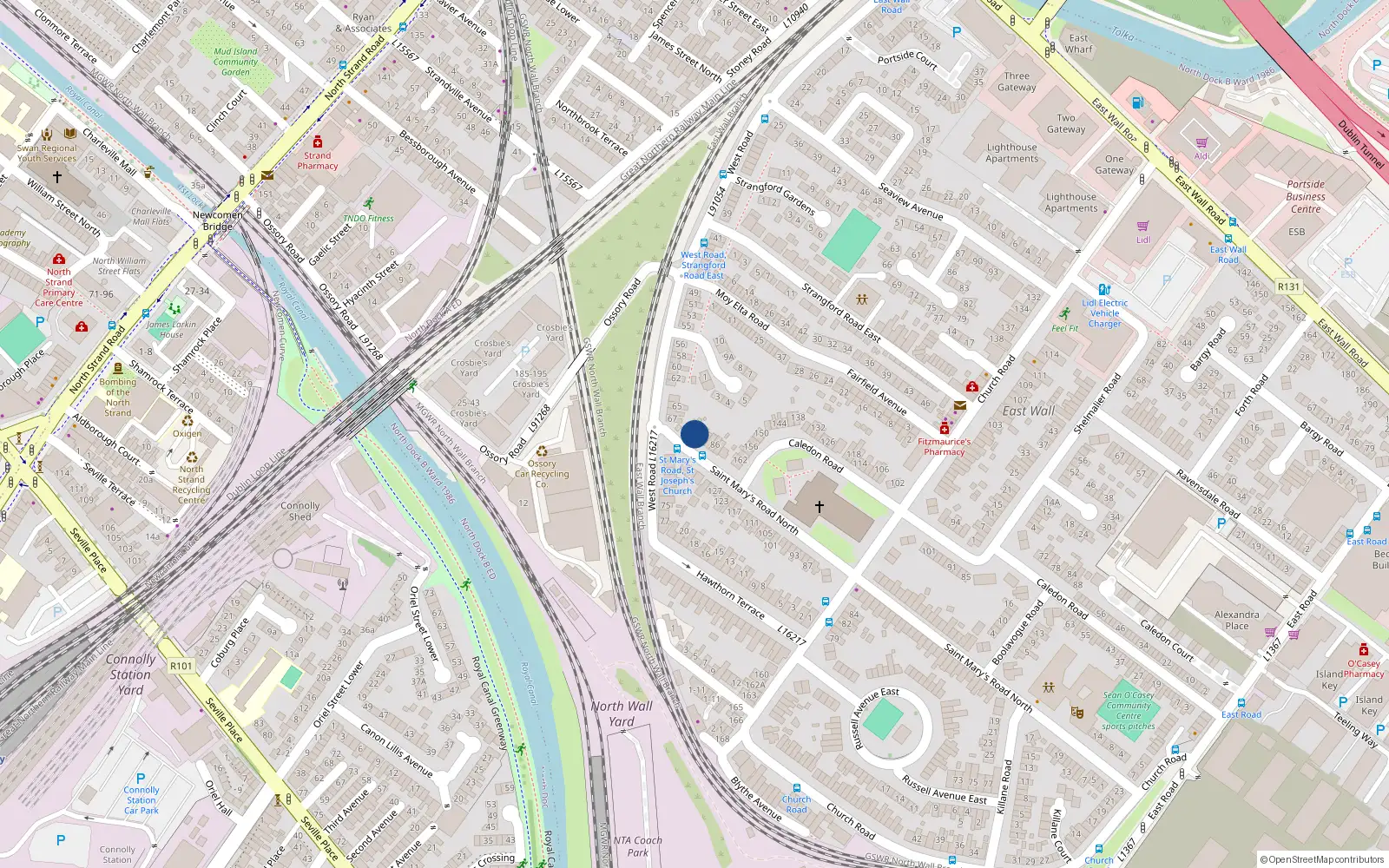 Overhead map showing the location of 94 Saint Mary's Road, Dublin 3
