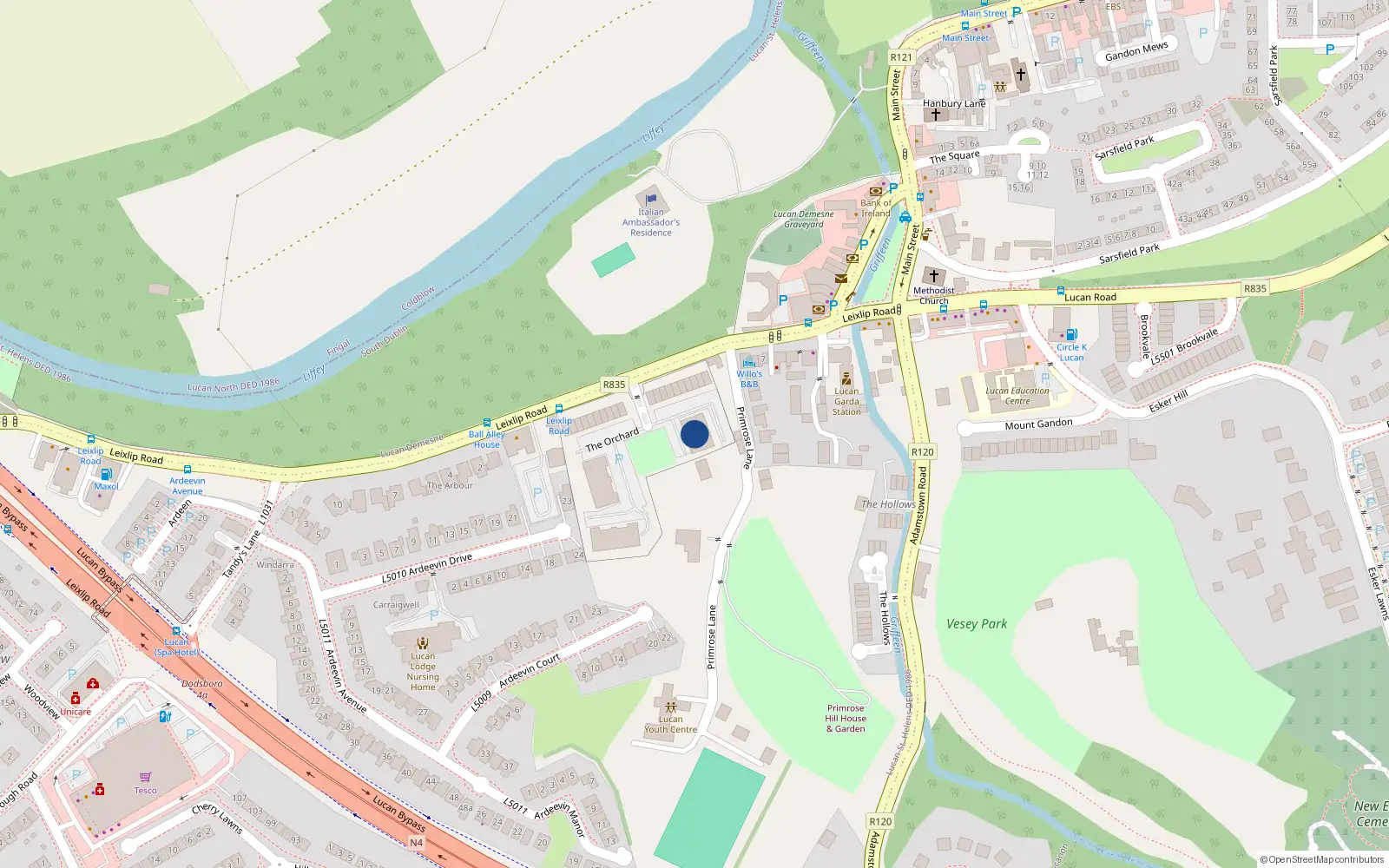 Overhead map showing the location of 94 the Orchard, Leixlip Road, Lucan