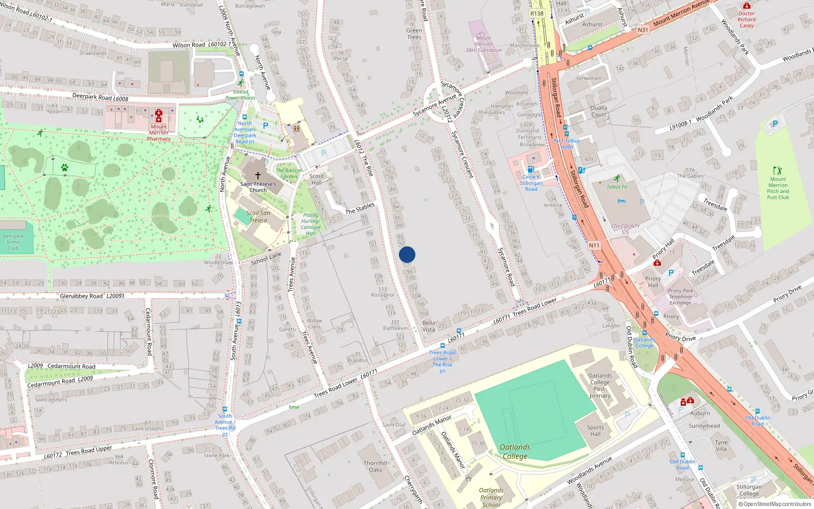 Overhead map showing the location of 94 The Rise, Blackrock