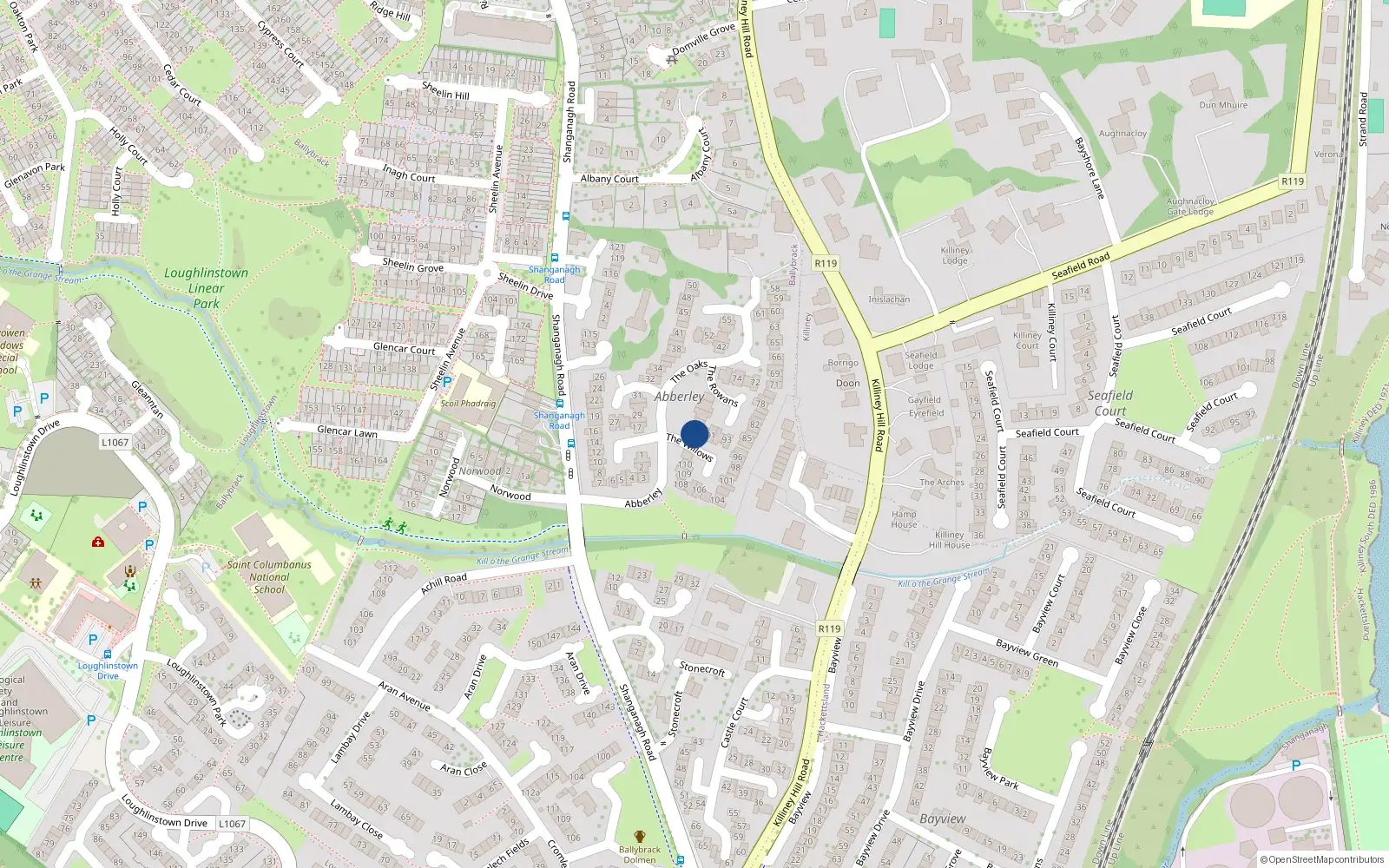 Overhead map showing the location of 94 The Willows, Killiney