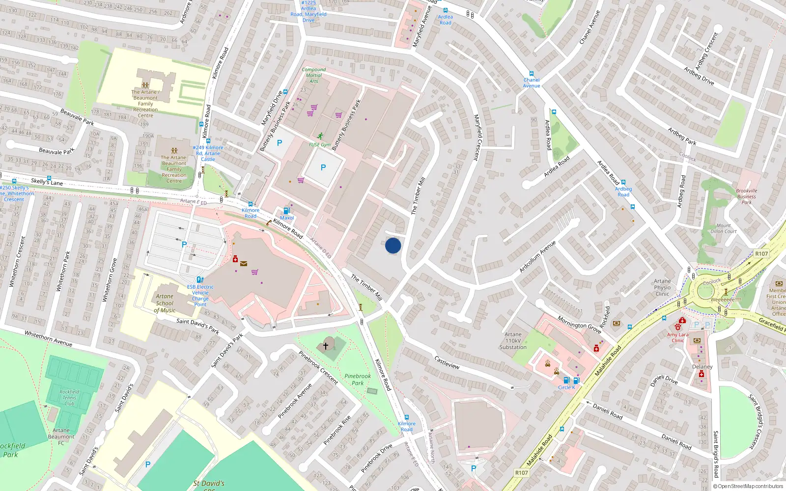 Overhead map showing the location of 94 Timber Mills, Artane Dublin 5, Dublin