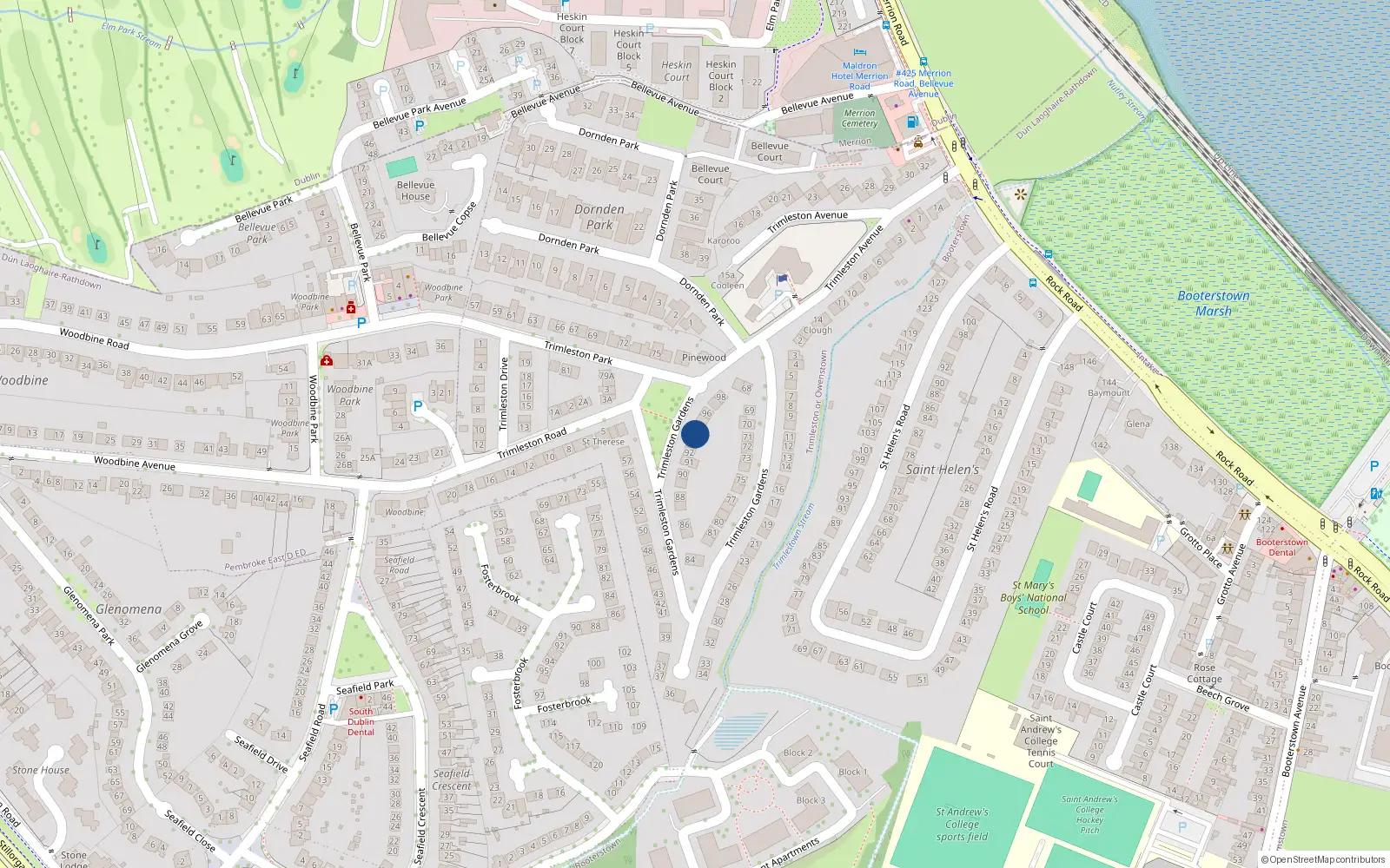 Overhead map showing the location of 94 Trimleston Gardens, Trimleston or Owenstown