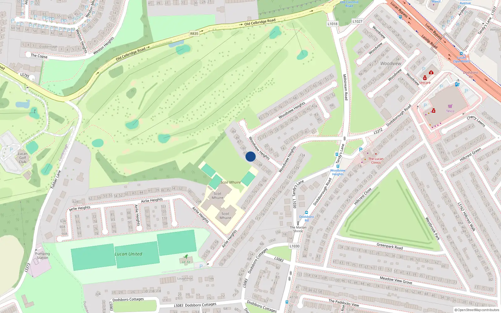Overhead map showing the location of 94 Woodview Heights, Lucan