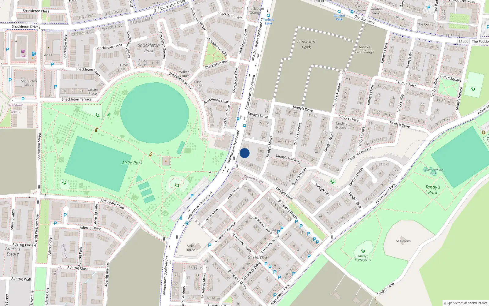 Overhead map showing the location of 95 Adamstown Boulevard, Lucan