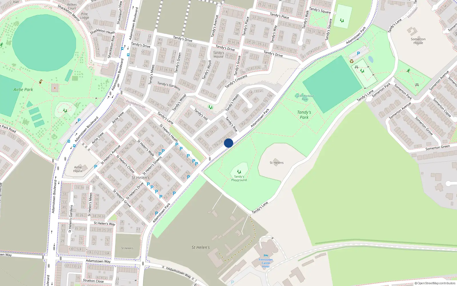 Overhead map showing the location of 95 Adamstown Park, Finnstown