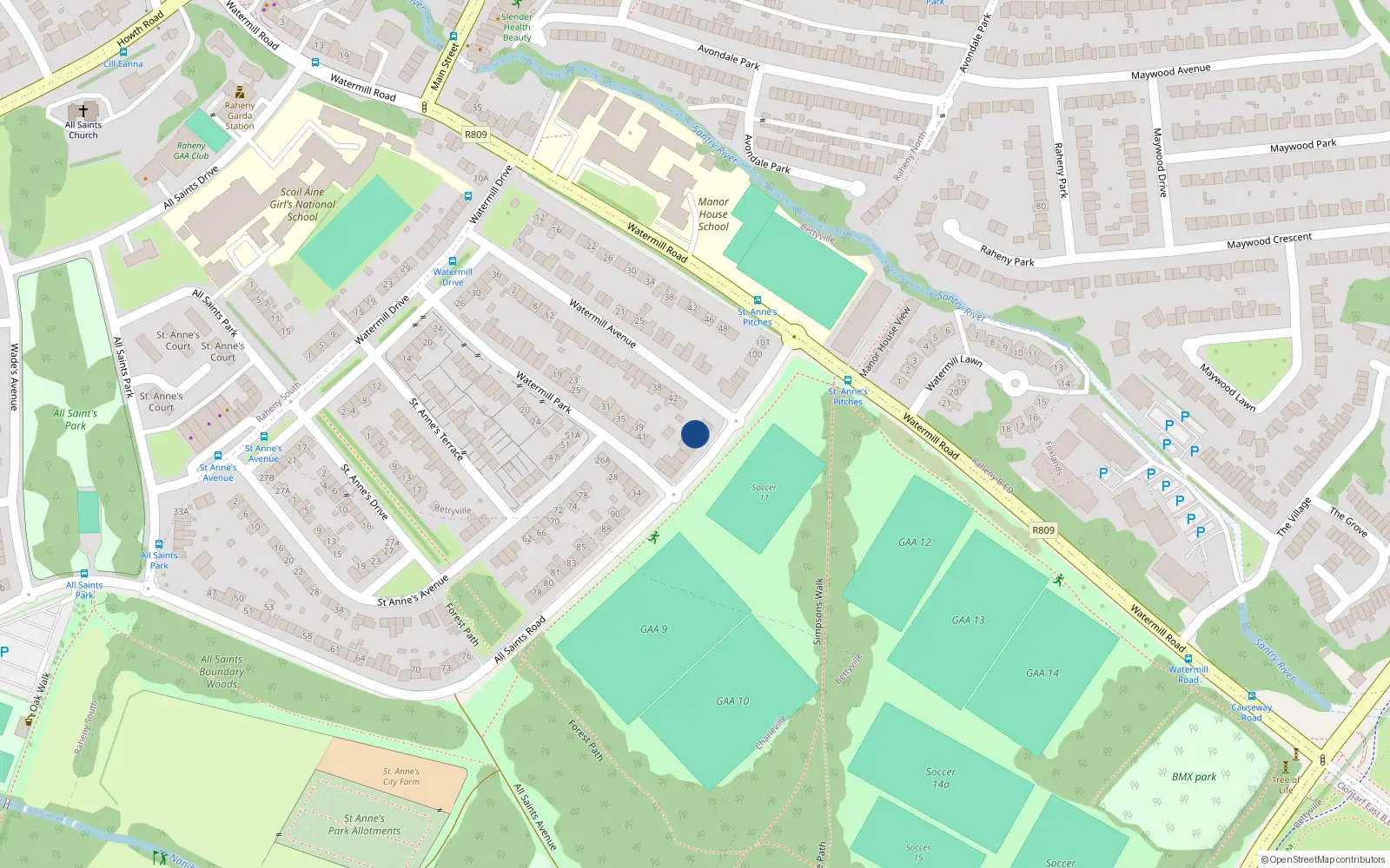 Overhead map showing the location of 95 All Saints Road, Dublin 5