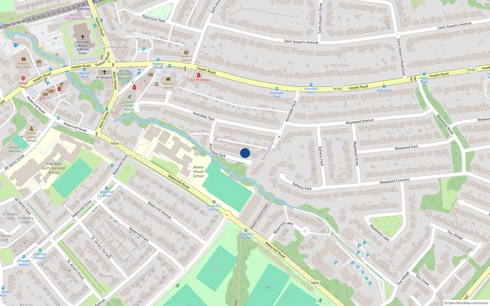 Overhead map showing the location of 95 Avondale Park, Dublin 5