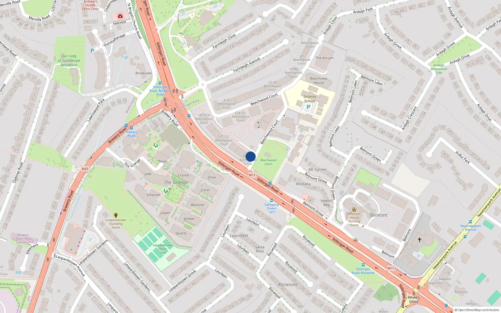 Overhead map showing the location of 95 Beechwood Court, Dublin