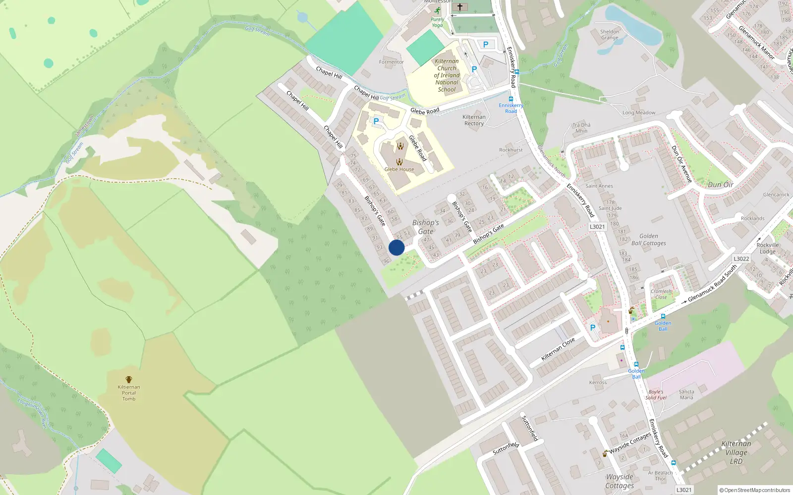 Overhead map showing the location of 95 Bishops Gate, Kiltiernan Domain