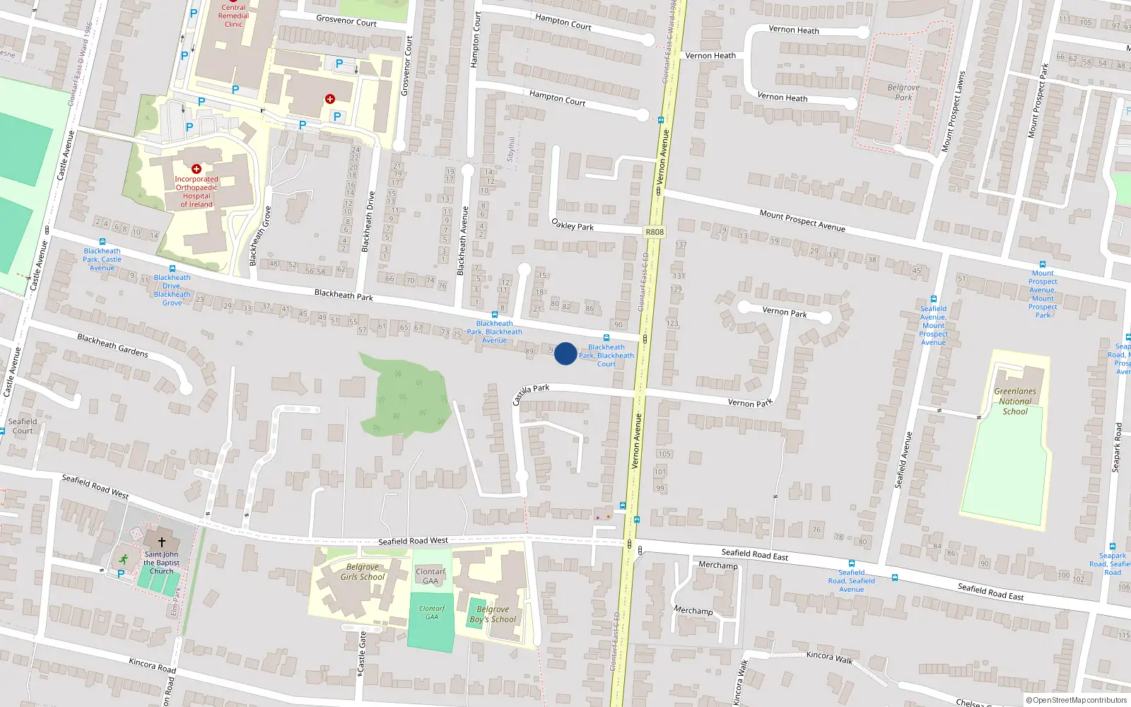 Overhead map showing the location of 95 Blackheath Park, Dublin 3