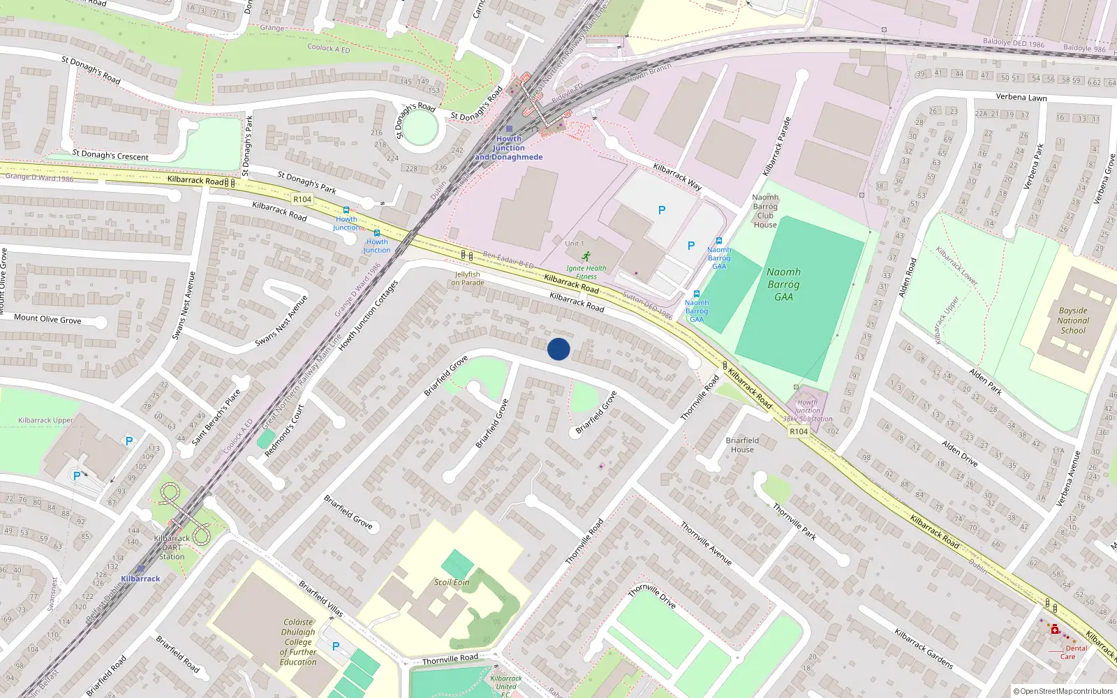 Overhead map showing the location of 95 Briarfield Grove, Dublin 5