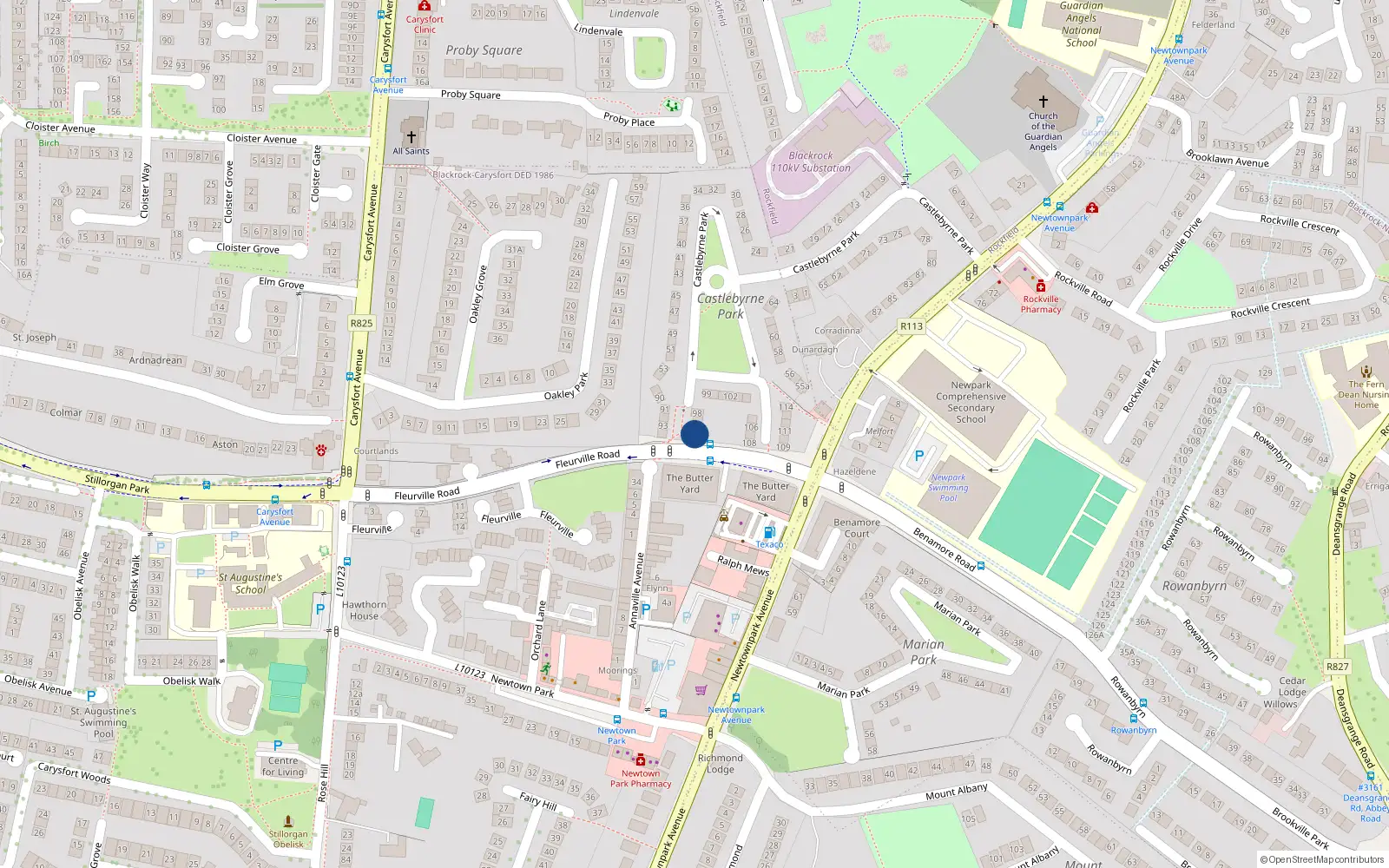 Overhead map showing the location of 95 Castlebyrne Park, Blackrock